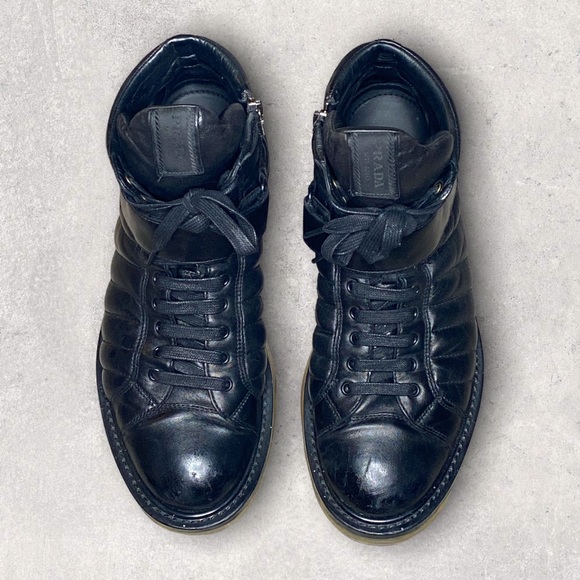 PRADA Levitate Black Quilted Leather High-Top Men’s Sneakers - Picture 1 of 17